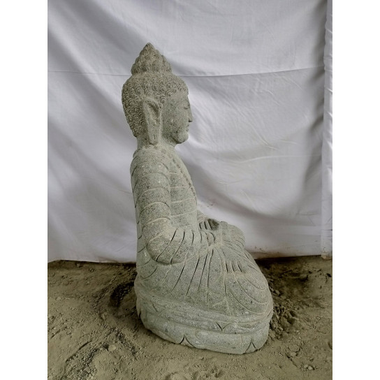 Statue de jardin bouddha en pierre position offrande 80 cm