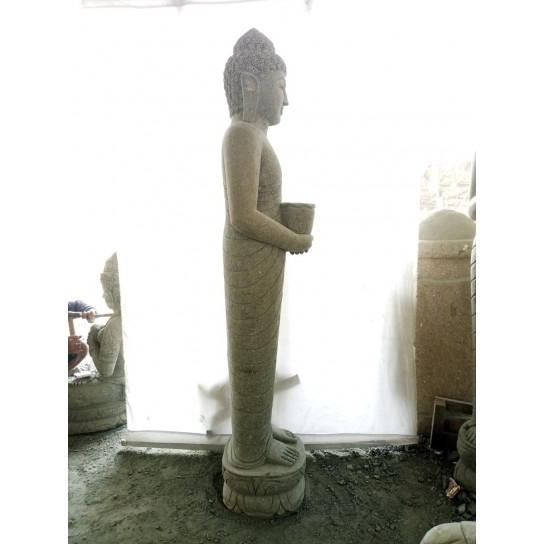 Statue de jardin en pierre bouddha debout offrande 2m