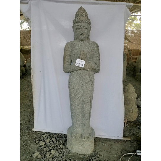 Statue de jardin en pierre bouddha debout prière 2 m