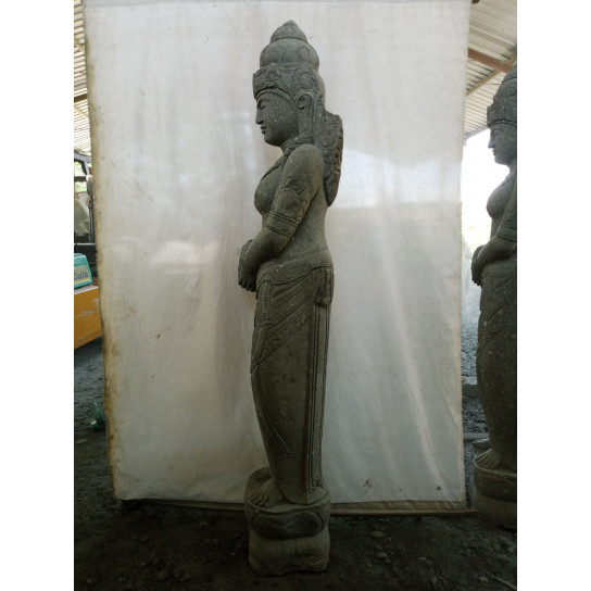 Statue de jardin en pierre naturelle verseuse d'eau déesse dewi de 2 m