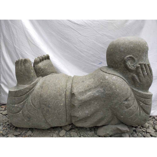 Statue de jardin moine couché en pierre 1m