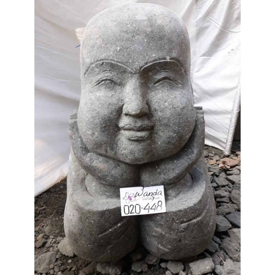 Statue de jardin moine souriant en pierre 105 cm