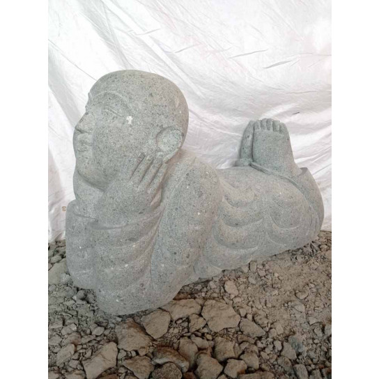 Statue de jardin moine souriant pierre de 100 cm