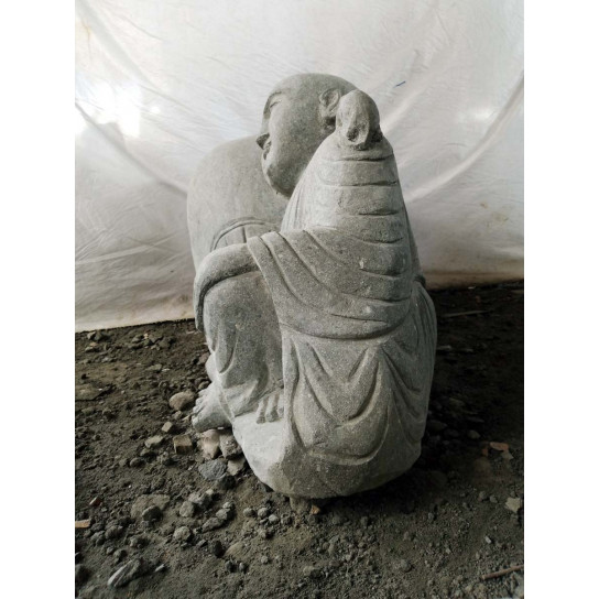 Statue de jardin zen moine shaolin en pierre 1 m