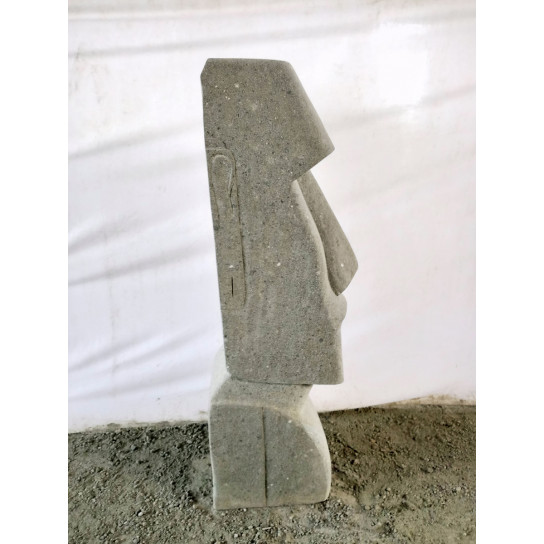 Statue déco jardin moai en pierre volcanique 120 cm