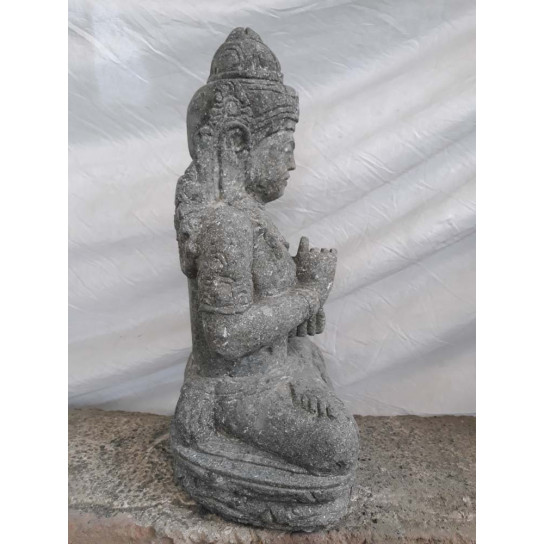 Statue déesse assise en pierre jardin zen position chakra 50 cm