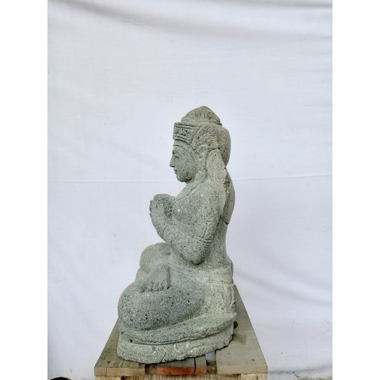 Statue déesse balinaise dewi fleur en pierre de lave 50cm