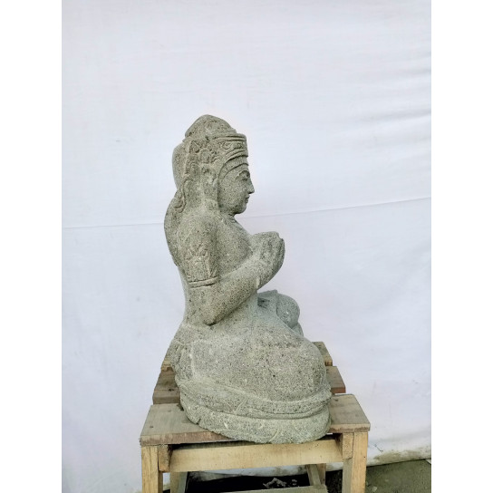 Statue déesse balinaise dewi fleur en pierre de lave 50cm