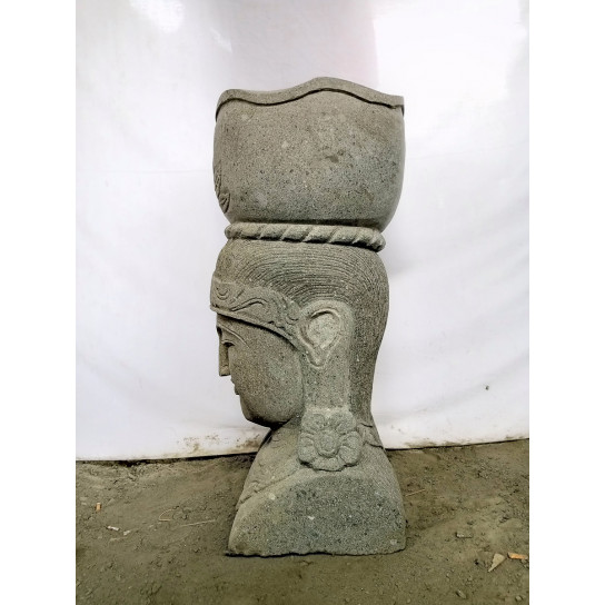 Statue déesse balinaise en pierre volcanique pot jardin 80 cm