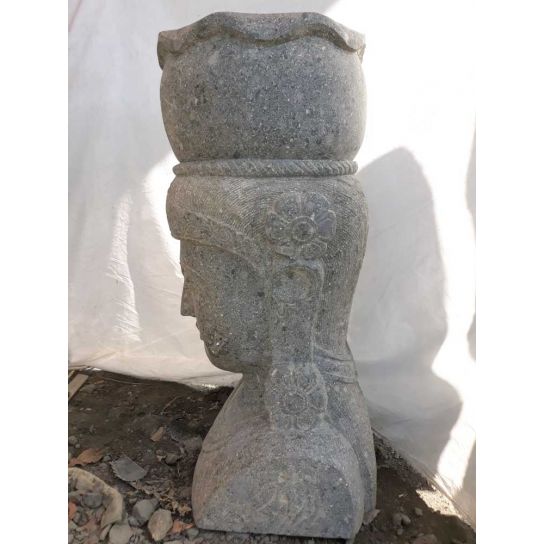 Statue déesse balinaise en pierre volcanique pot jardin 80 cm