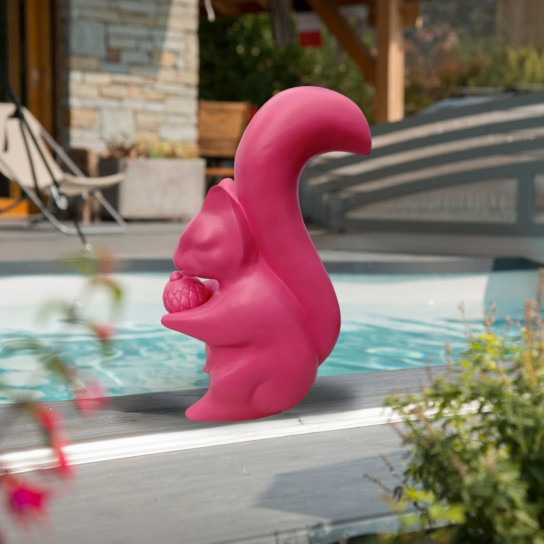 Statue écureuil de jardin rose 64 cm