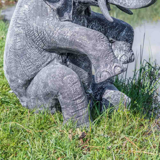 Statue éléphant patiné noir gris assis 95 cm
