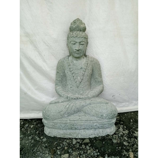Statue en pierre bouddha assis jardin extérieur collier 80 cm