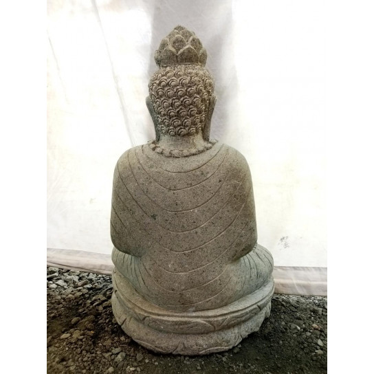 Statue en pierre bouddha assis jardin extérieur collier 80 cm