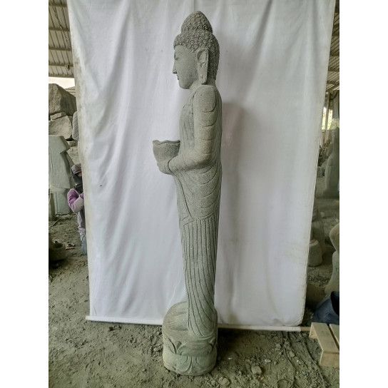 Statue en pierre bouddha debout offrande bol 2 m