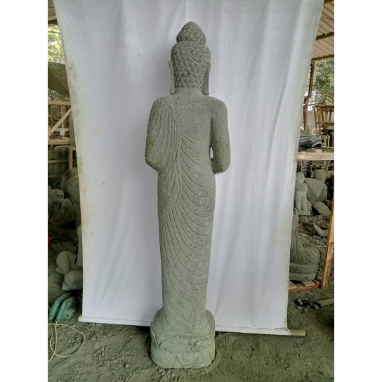Statue en pierre bouddha debout offrande bol 2 m