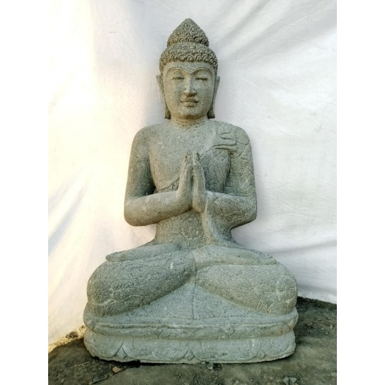 Statue en pierre bouddha jardin zen position priere 1 m