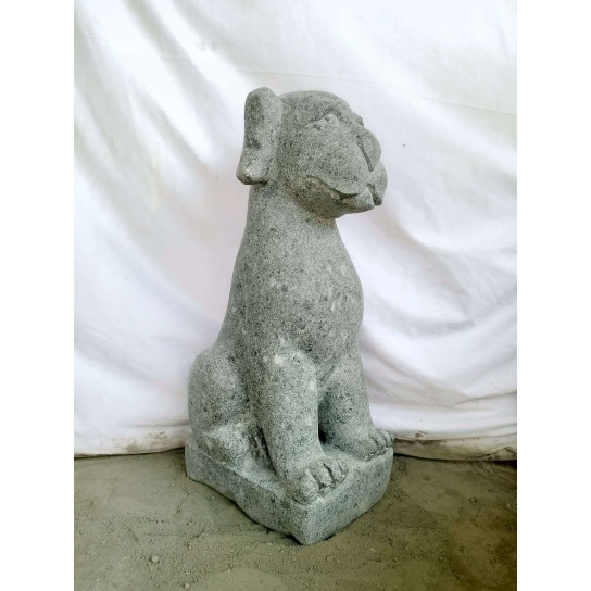Statue en pierre naturelle chien assis 60 cm
