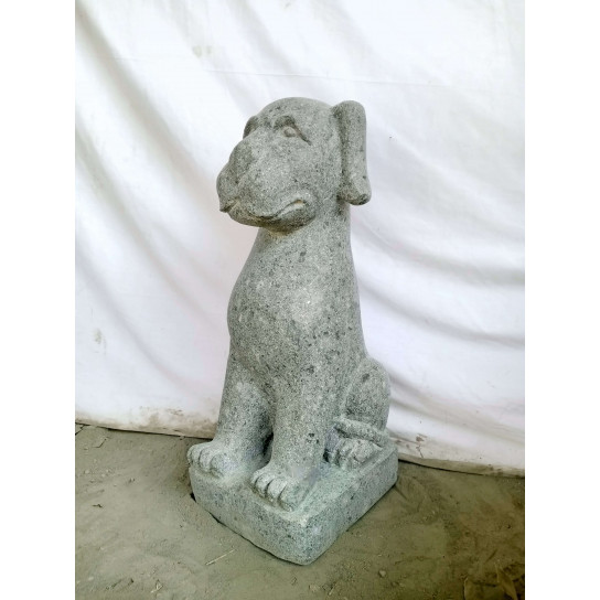 Statue en pierre naturelle chien assis 60 cm