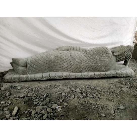 Statue en pierre volcanique bouddha allongé de jardin 2 m