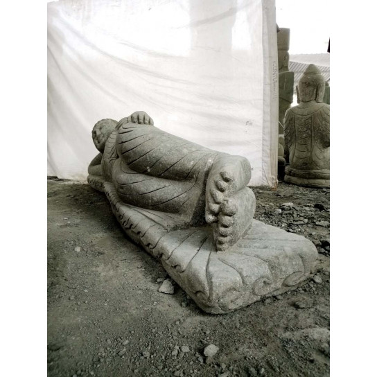 Statue en pierre volcanique bouddha allongé de jardin 2 m