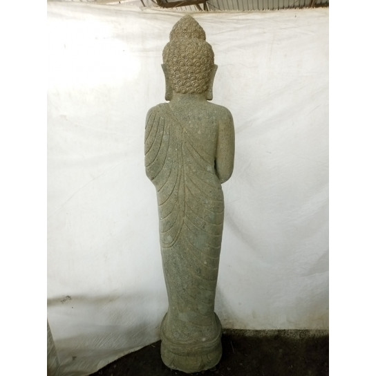 Statue en pierre volcanique bouddha debout offrande 1m50