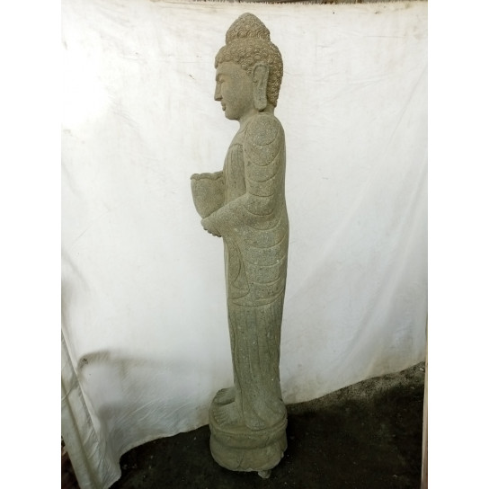 Statue en pierre volcanique bouddha debout offrande 1m50