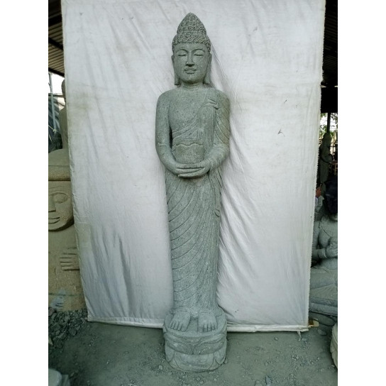 Statue en pierre volcanique bouddha debout offrande 2 m