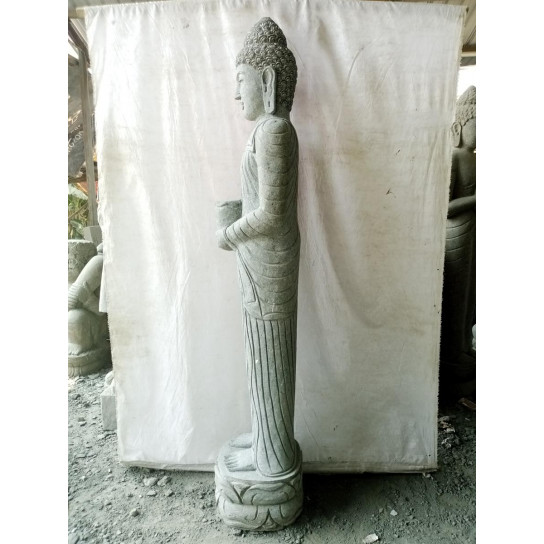 Statue en pierre volcanique bouddha debout offrande 2 m