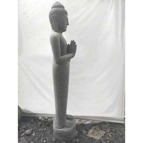 Statue en pierre volcanique bouddha debout position prière 1,50 m