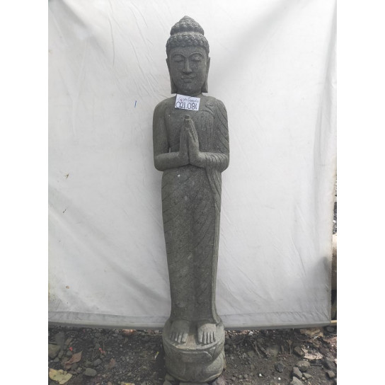 Statue en pierre volcanique bouddha debout position prière 1,50 m