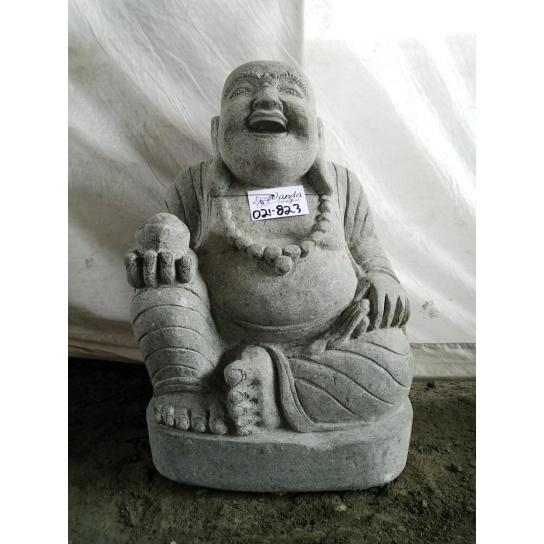 Statue en pierre volcanique happy bouddha 60 cm