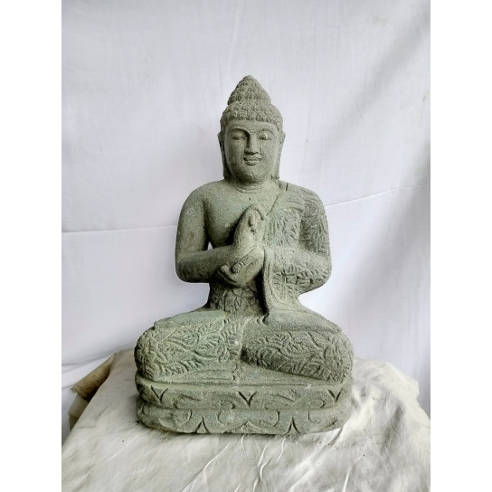 Statue en pierre volcanique jardin exterieur bouddha position chakra 50 cm
