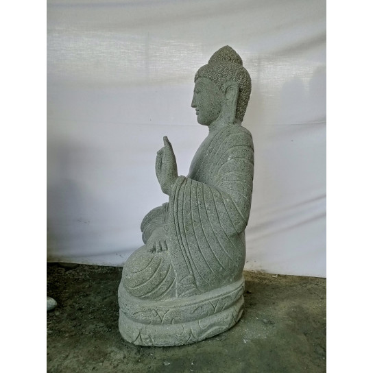 Statue exterieur bouddha assis pierre volcanique position méditation 1m