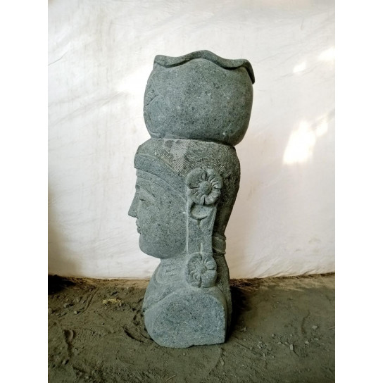 Statue exterieur pot déesse balinaise en pierre naturelle 80 cm