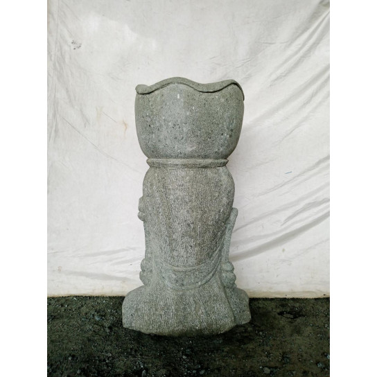 Statue extérieur pot déesse balinaise en pierre volcanique 80 cm