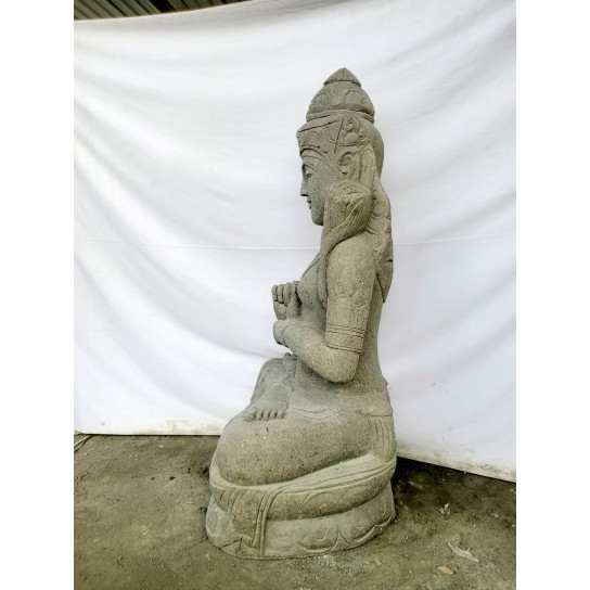Statue exterieur visage déesse balinaise en pierre volcanique 120 cm