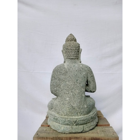 Statue extérieur zen bouddha assis pierre volcanique position prière 50 cm