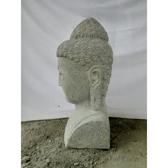 Statue extérieur zen buste de bouddha en pierre volcanique 70 cm