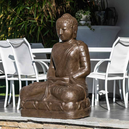 Statue jardin bouddha assis en fibre position offrande 105 cm brun