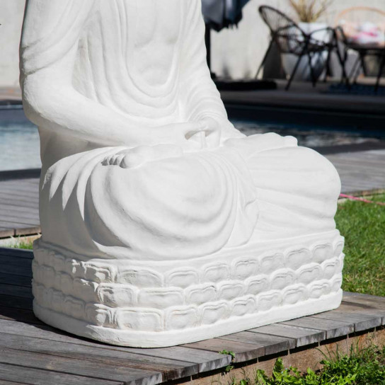Statue jardin bouddha assis fibre de verre position chakra 150cm blanc