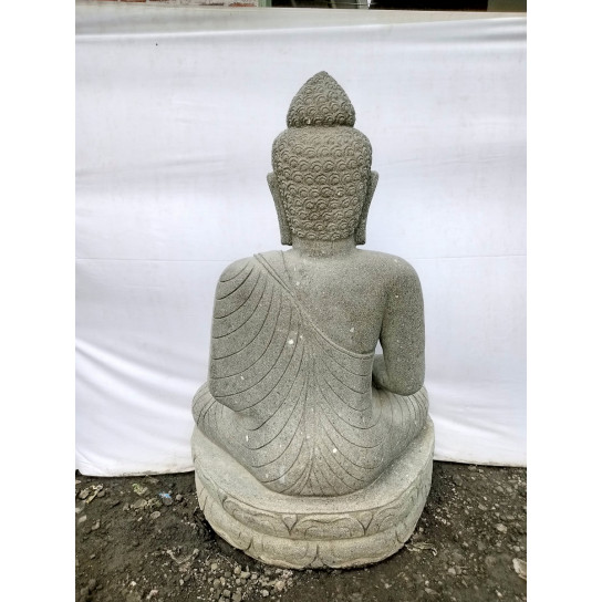 Statue jardin bouddha assis pierre volcanique bol 1m20