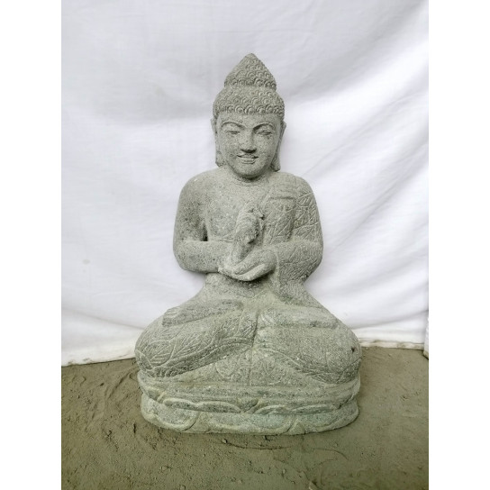 Statue jardin bouddha assis pierre volcanique position chakra 50 cm