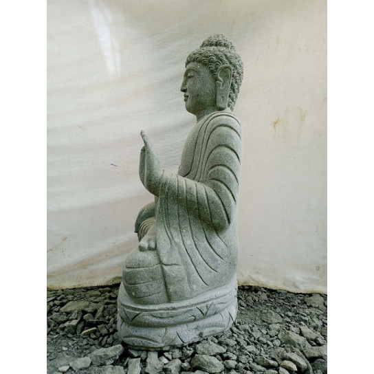 Statue jardin bouddha assis pierre volcanique position méditation 1m