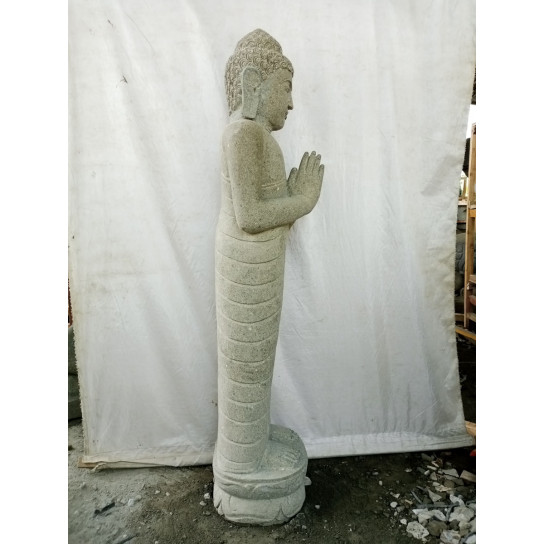 Statue jardin en pierre bouddha debout prière 1m50