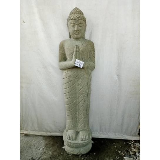 Statue jardin en pierre bouddha debout prière 1m50