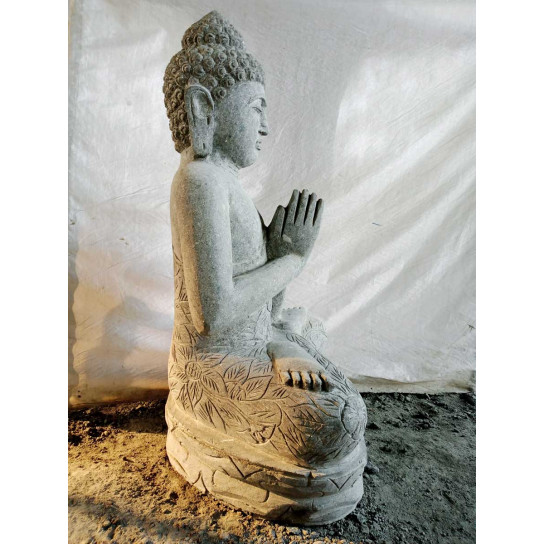 Statue jardin extérieur bouddha assis en pierre position prière 100 cm