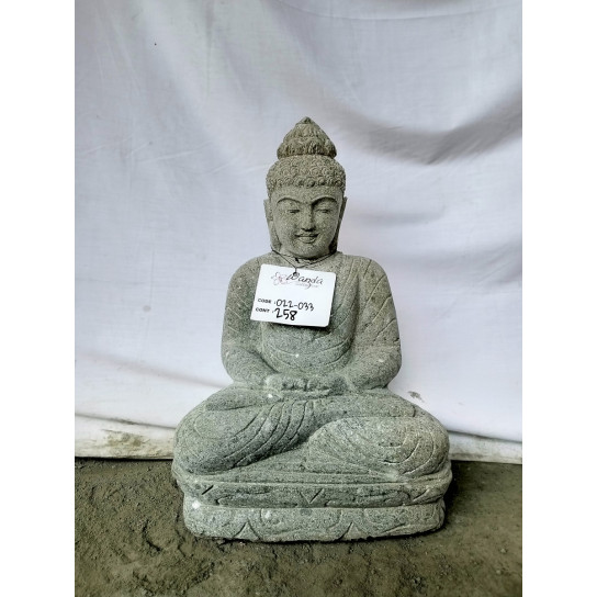 Statue jardin extérieur bouddha assis pierre volcanique position offrande 50 cm
