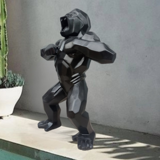 Statue jardin gorille origami noir 80 cm