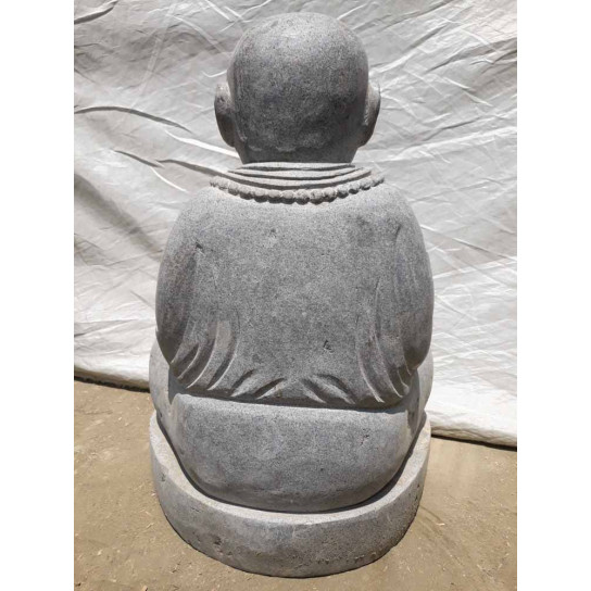 Statue jardin moine shaolin assis en pierre de lave 50 cm